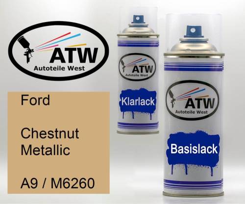 Ford, Chestnut Metallic, A9 / M6260: 400ml Sprühdose + 400ml Klarlack - Set, von ATW Autoteile West.